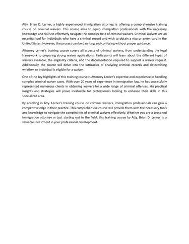 Criminal Waiver Training Course Access Packet